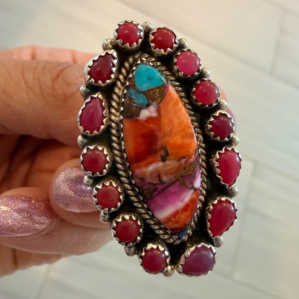 Nizhoni Traders Pink Opal, Pink Dream Mojave, Sterling Silver Adjustable Ring